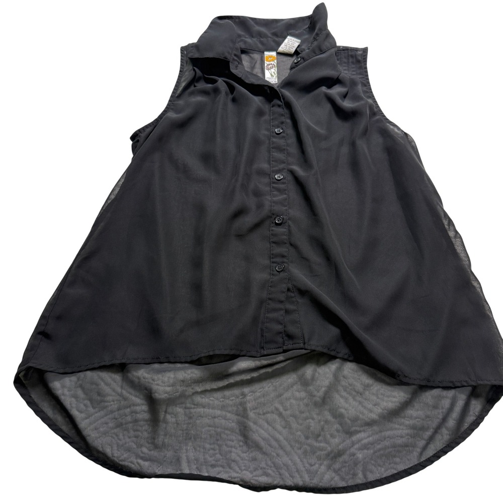 Mimi Chica Sleeveless Blouse Women Medium Black High Low Sheer Chiffon luxury